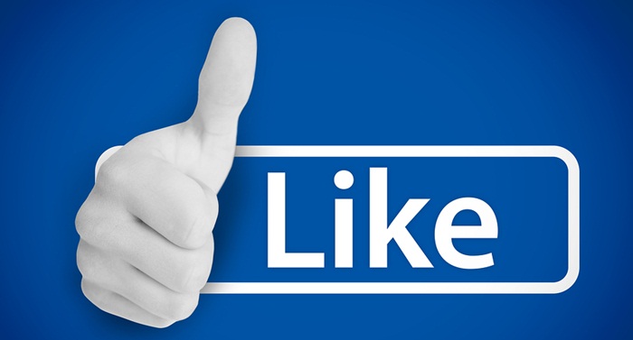 White thumb up next to the like from social networks on blue bac