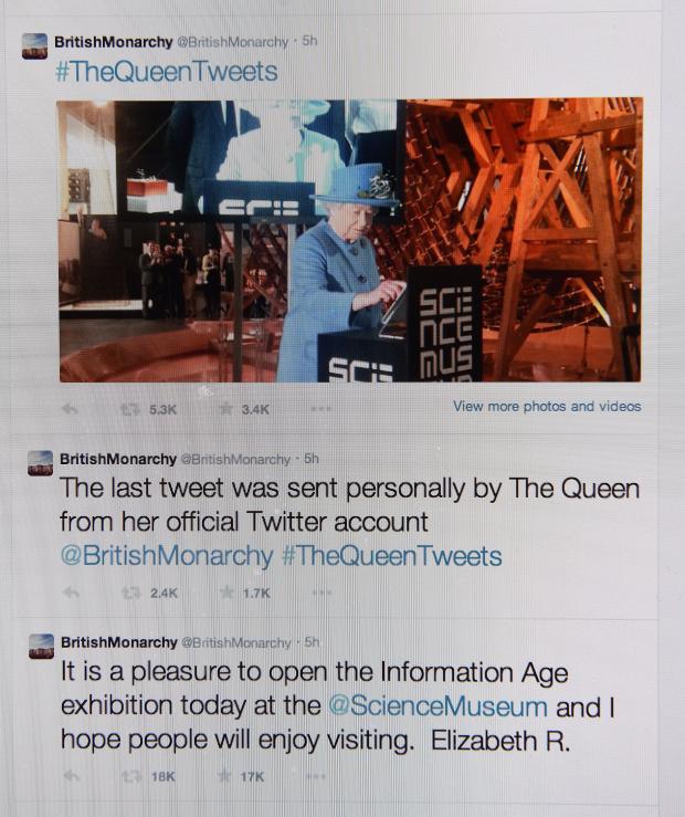 London, UK. 24th Oct, 2014. Queen sends her first Twitter message from the Science Museum in London, Britain, UK 24th October, 2014   © Dorset Media Service/Alamy Live News