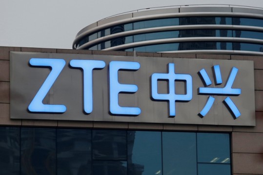 The company name of ZTE is seen outside the ZTE R&D building in Shenzhen
