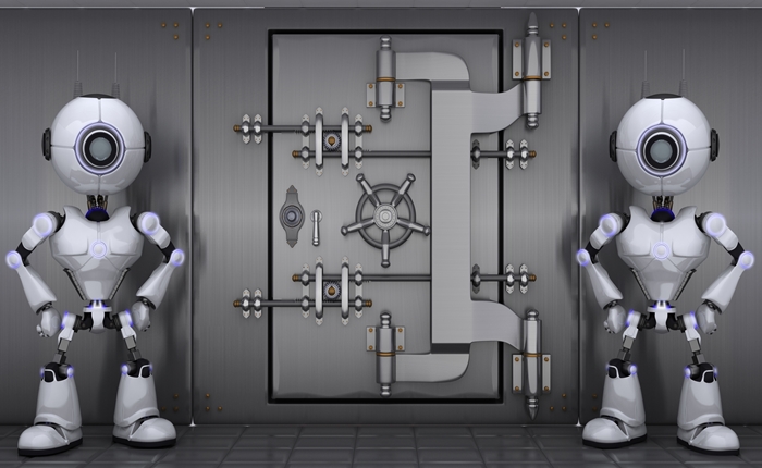 Robots guarding a vault