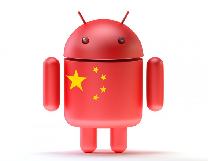 Android Textured With Flag Of China. Technology Concept
