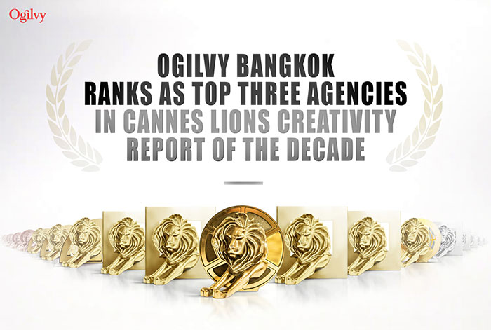 โอกิลวี่ ประเทศไทย ได้รับเลือกเป็น TOP 3 เอเจนซี่ที่มีผลงานสร้างสรรค์ที่สุดแห่งทศวรรษ จากเวที Cannes Lions 2020